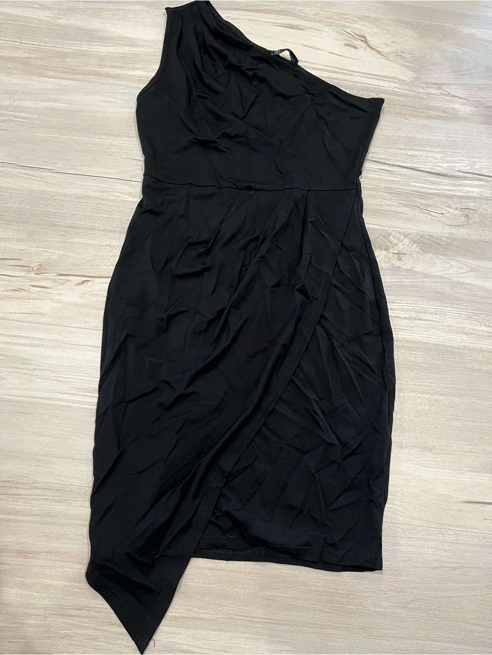 One-Shoulder Black Wrap-Detail Dress Size Small